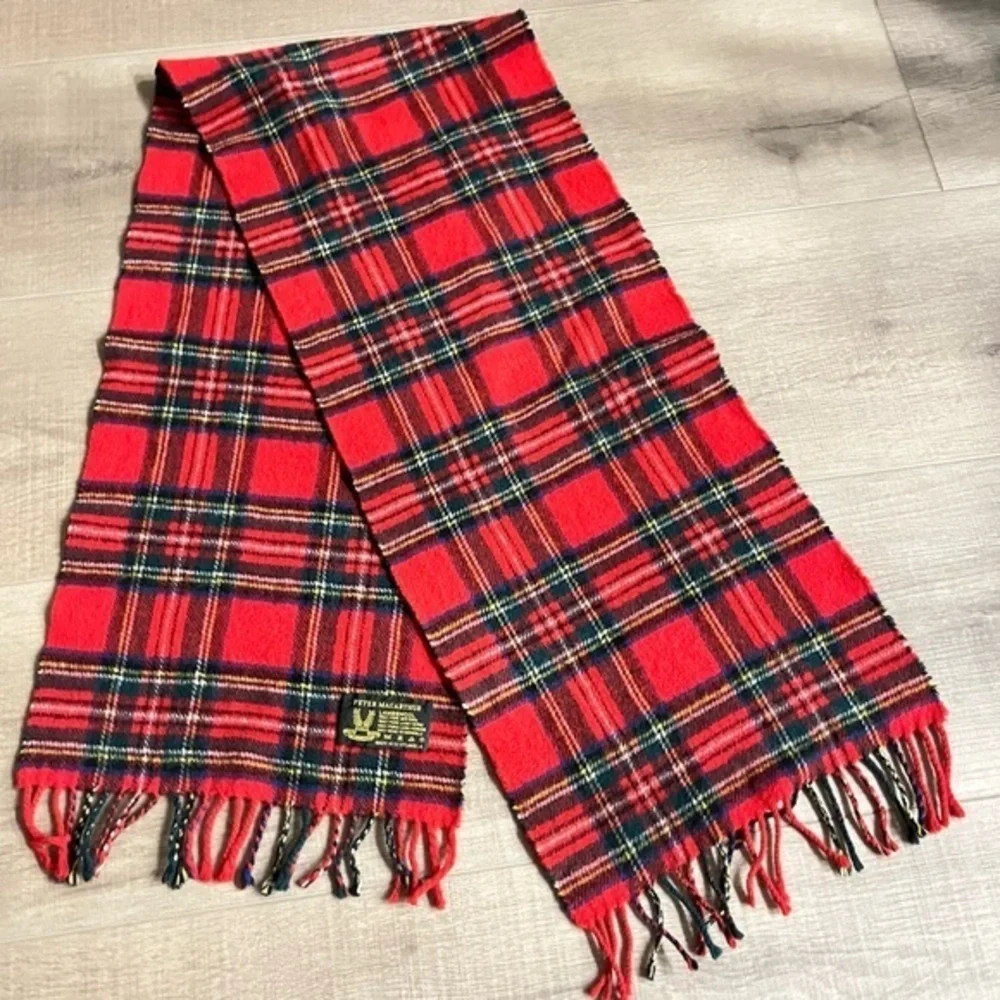 Vintage Peter Macarthur Scotland Red‎ Tartan Plaid Lambswool Scarf 52x11 Shawl